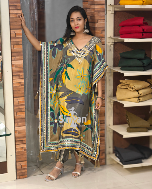 Silk Kaftan with Tulip Pant Set 012422