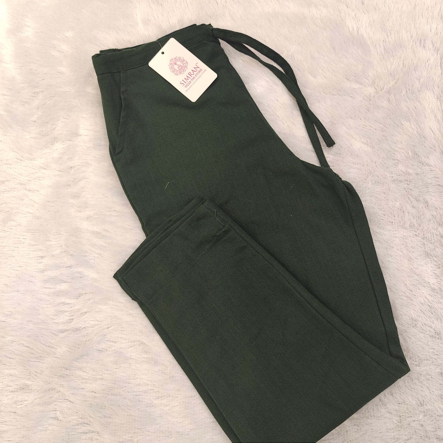 Linen Cotton Pants Bottle Green 011603