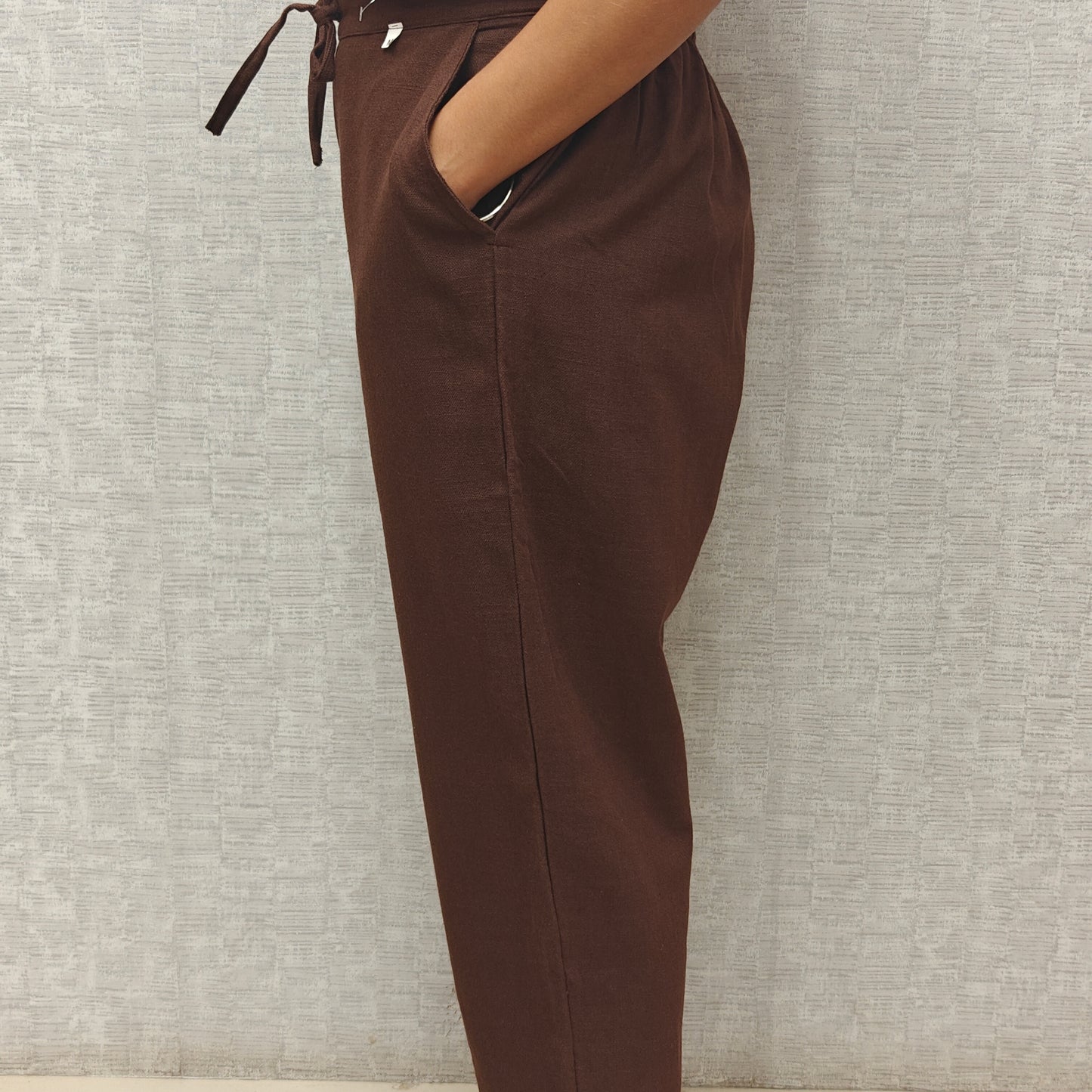 Linen Cotton Pants Dark Brown 011599