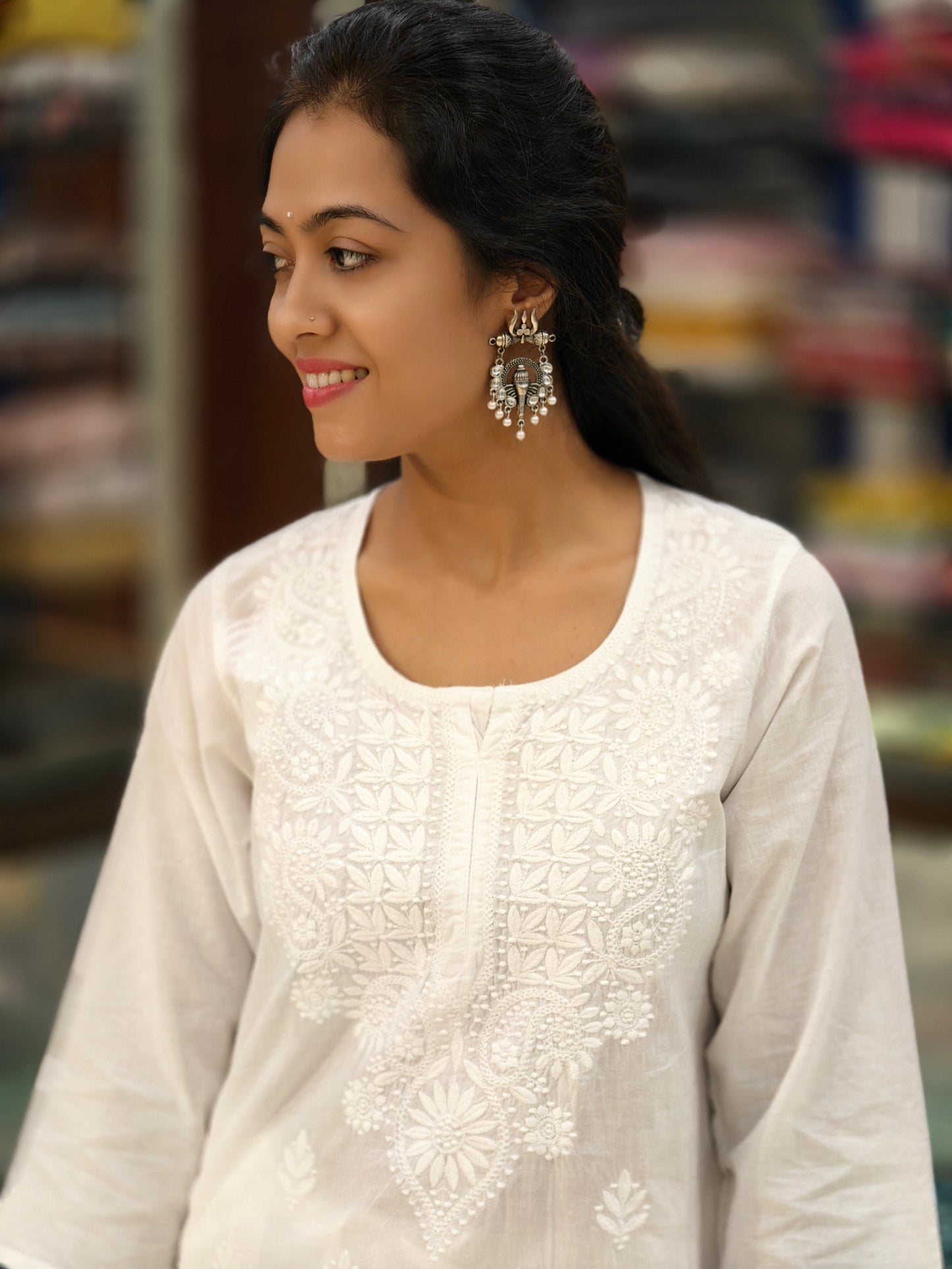 Pure Cotton White Embroidered Kurta 010887