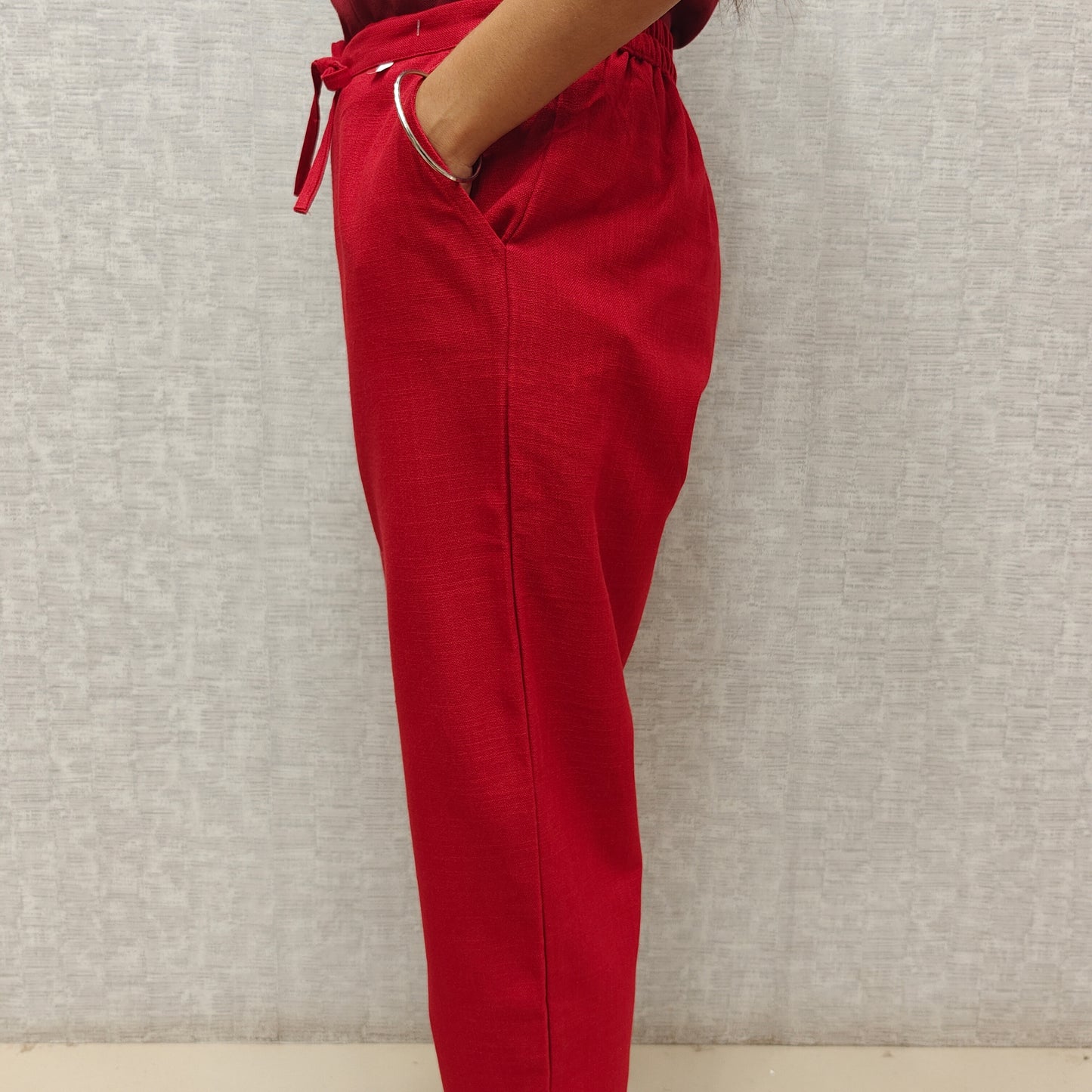 Linen Cotton Pants Red 011594